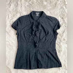 Ann Taylor - Cap sleeve semi sheer button down with ruffle detailing